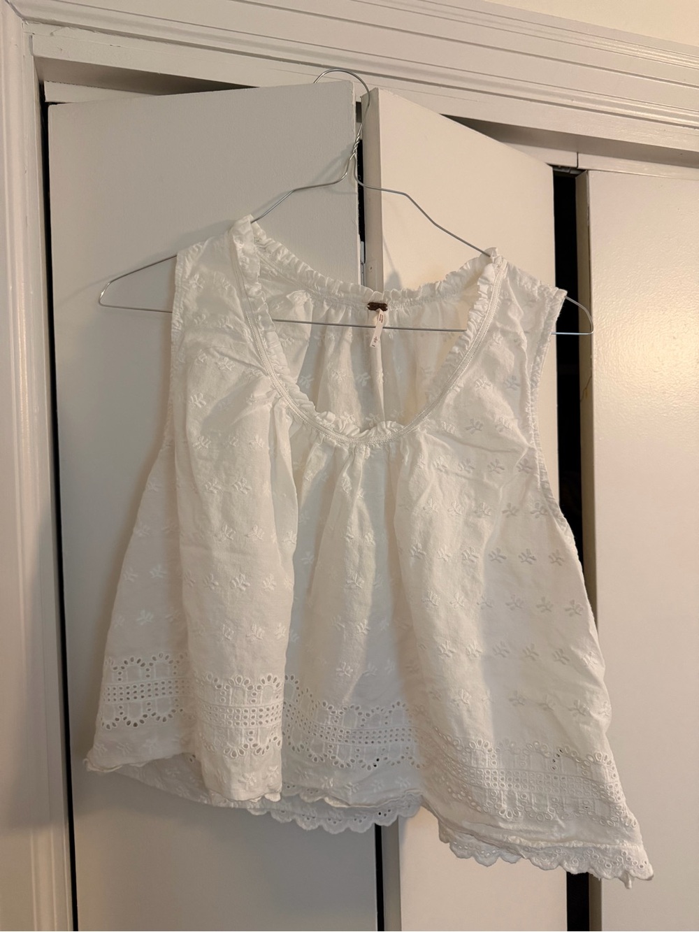 Anthropologie White Eyelet Sleeveless Peasant Top
